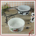 set of 2 ceramic pet feeder with stand